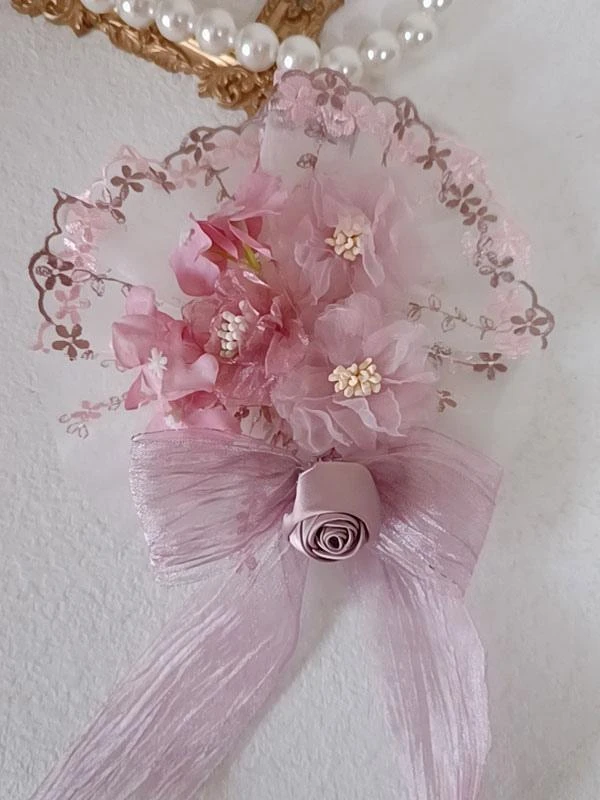 ROCOCO Style Lolita Accessories Pink Flowers Bows Polyester Headwear Miscellaneous - Image 2