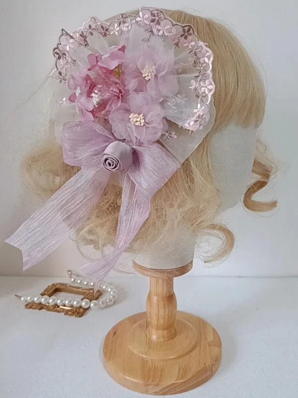 ROCOCO Style Lolita Accessories Pink Flowers Bows Polyester Headwear Miscellaneous