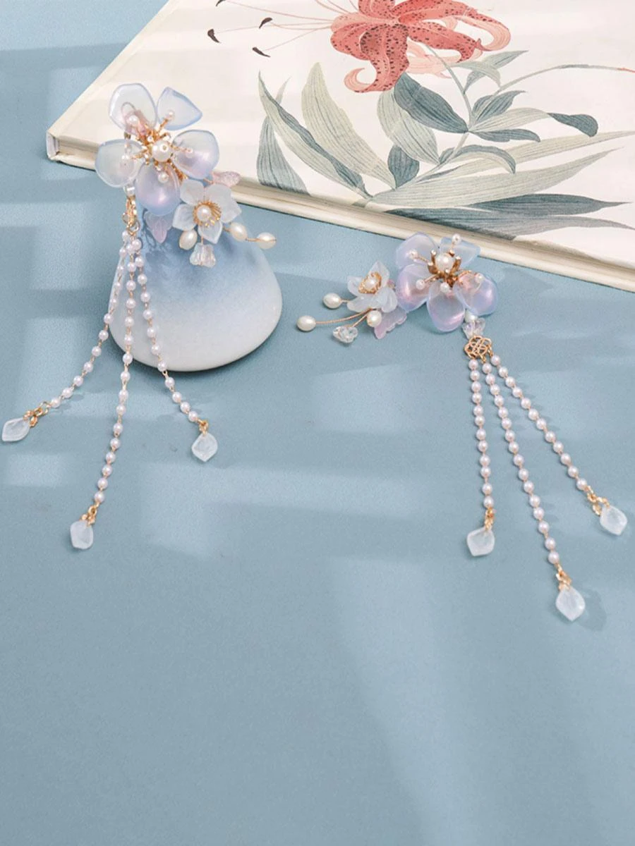 Chinese Style Lolita Accessories Light Sky Blue Pearls Chains Accessory Metal Miscellaneous - Image 7