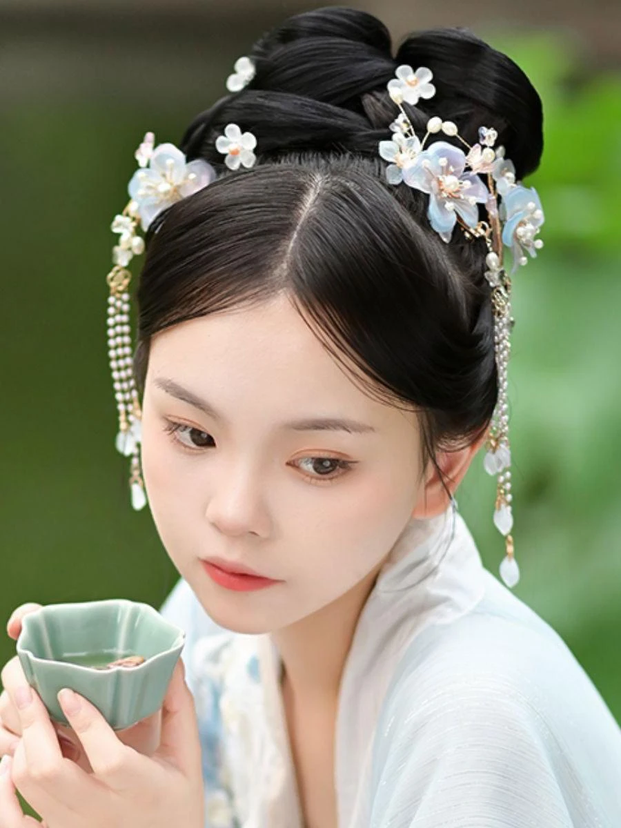 Chinese Style Lolita Accessories Light Sky Blue Pearls Chains Accessory Metal Miscellaneous - Image 3