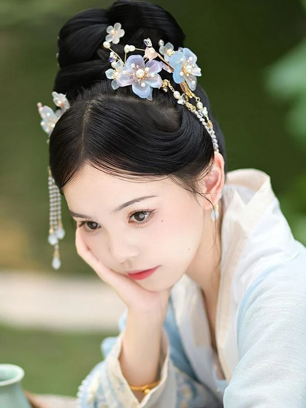 Chinese Style Lolita Accessories Light Sky Blue Pearls Chains Accessory Metal Miscellaneous - Image 2