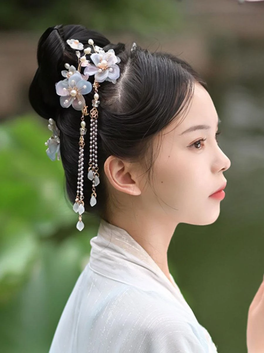 Chinese Style Lolita Accessories Light Sky Blue Pearls Chains Accessory Metal Miscellaneous