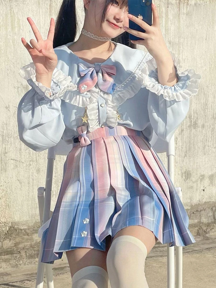 Academic Lolita SK Light Sky Blue Ombre Lolita Skirts - Image 6