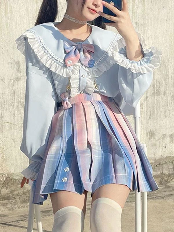 Academic Lolita SK Light Sky Blue Ombre Lolita Skirts - Image 5