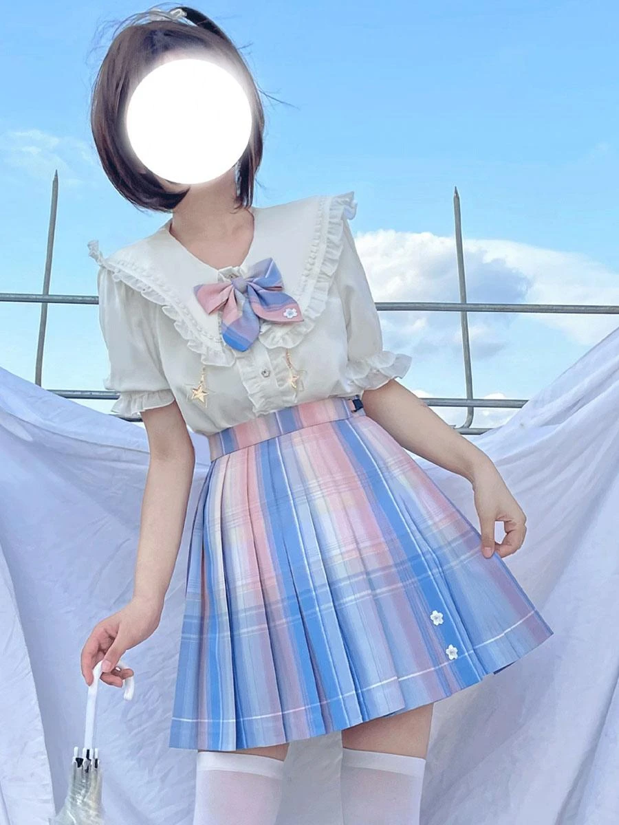 Academic Lolita SK Light Sky Blue Ombre Lolita Skirts - Image 4