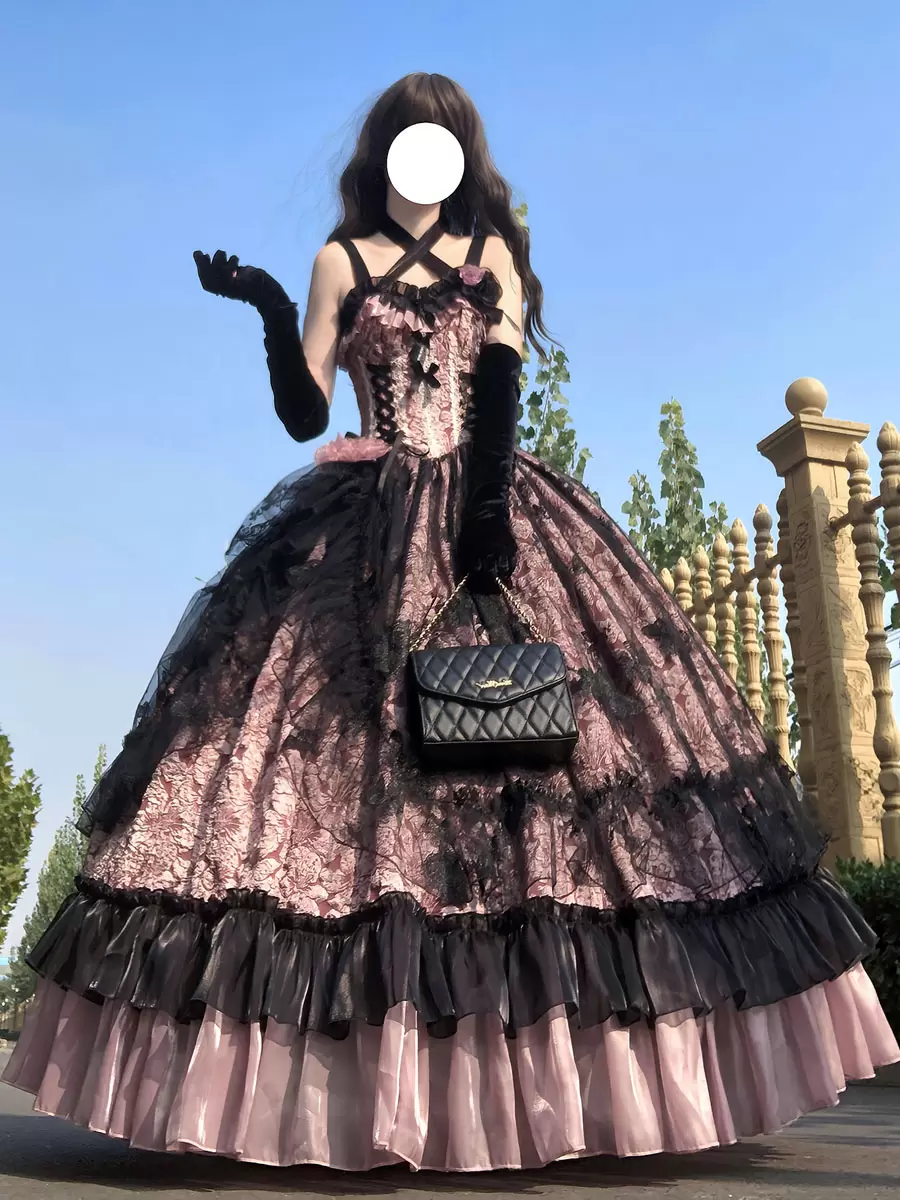 Gothic Lolita Wedding Dresses Ruffles Flowers Floral Print Pink Pink - Image 4