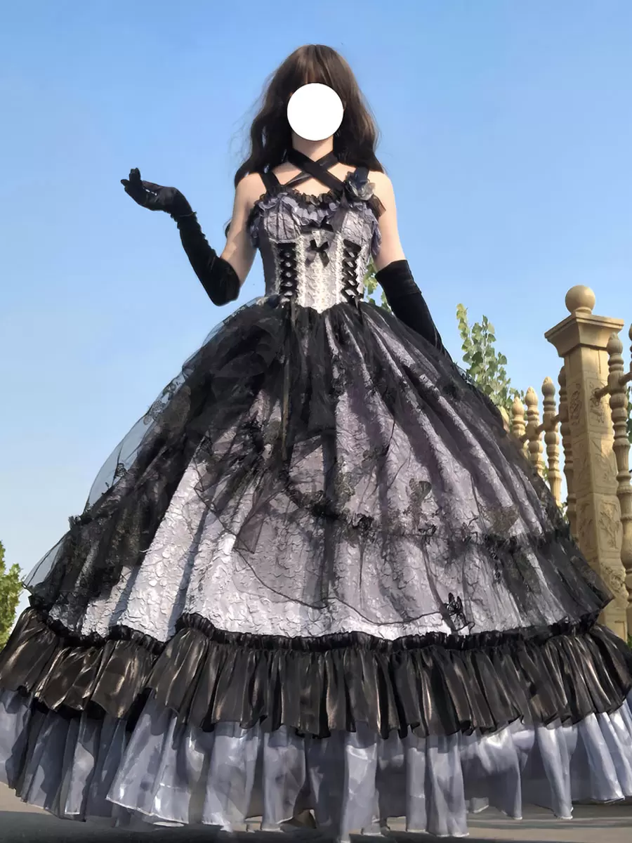 Gothic Lolita Wedding Dresses Ruffles Flowers Floral Print Pink Pink - Image 6