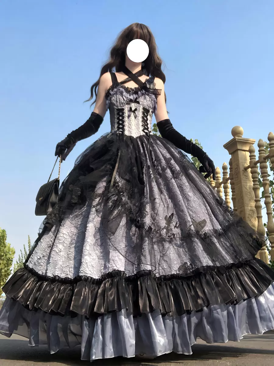 Gothic Lolita Wedding Dresses Ruffles Flowers Floral Print Pink Pink - Image 5