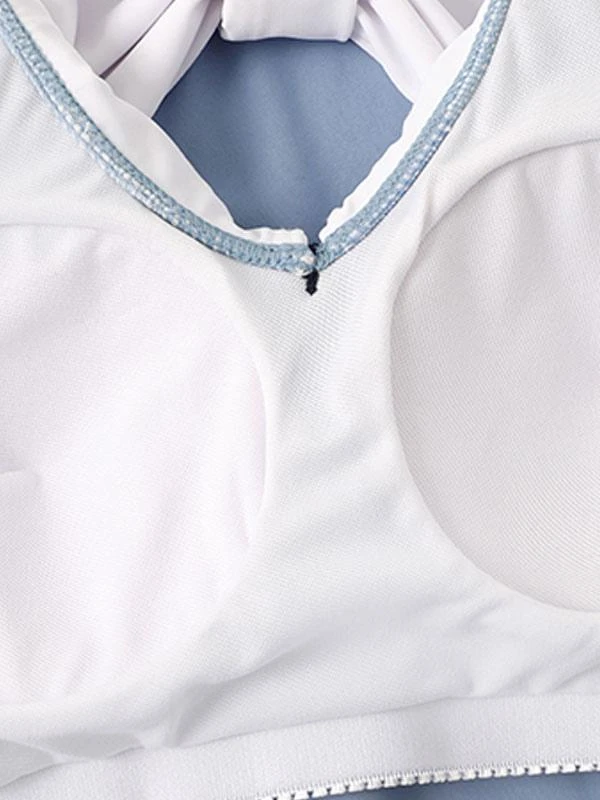 Academic Lolita Swimsuits Deep Blue Bows Short Sleeves Dress Pants - Image 8