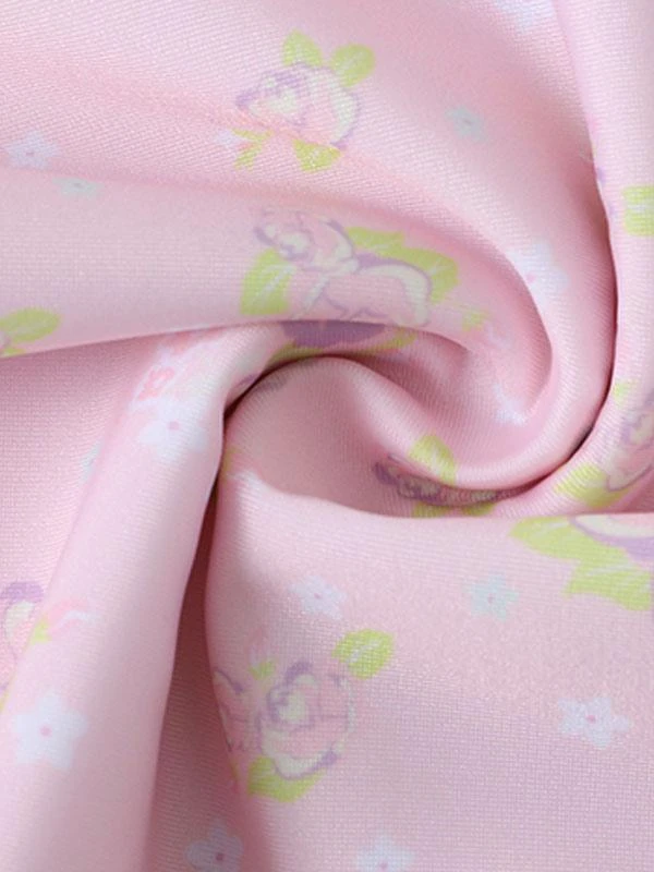 Sweet Lolita Swimsuits Pink Ruffles Floral Print Short Sleeves One Piece Hat - Image 7