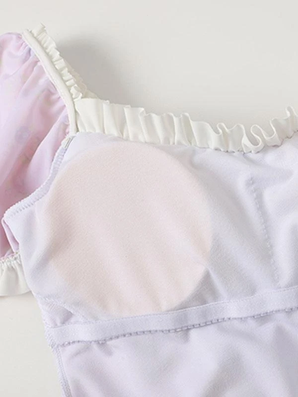 Sweet Lolita Swimsuits Pink Ruffles Floral Print Short Sleeves One Piece Hat - Image 8