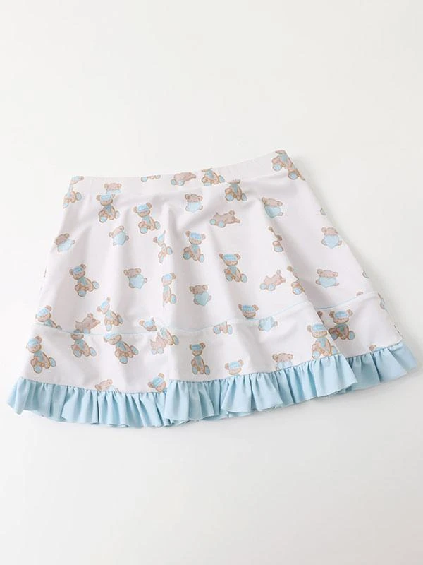 Sweet Lolita Swimsuits Light Sky Blue Ruffles Floral Print Sleeveless Skirt Pants Top - Image 9