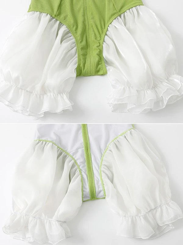 Sweet Lolita Swimsuits Green Bows Ruffles Sleeveless One Piece - Image 10