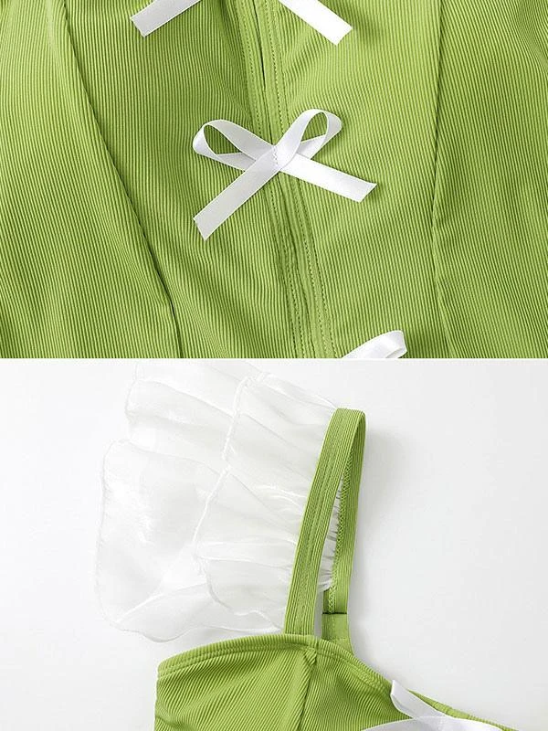 Sweet Lolita Swimsuits Green Bows Ruffles Sleeveless One Piece - Image 7