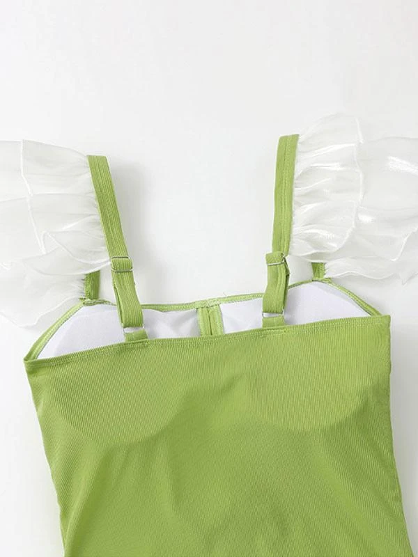 Sweet Lolita Swimsuits Green Bows Ruffles Sleeveless One Piece - Image 8
