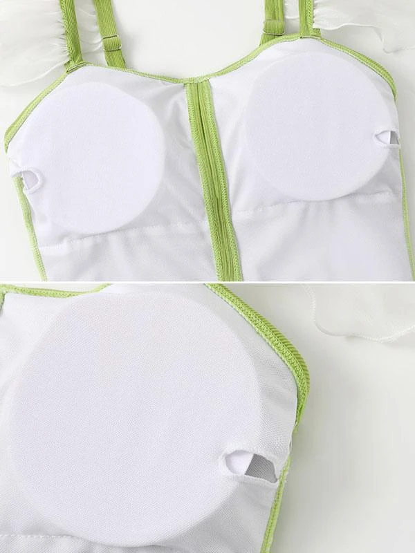 Sweet Lolita Swimsuits Green Bows Ruffles Sleeveless One Piece - Image 9