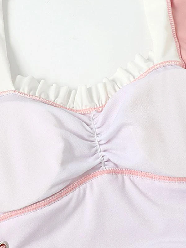 Sweet Lolita Swimsuit Pink Ruffles Bows Lace Up Sleeveless Jumpsuit - Image 7