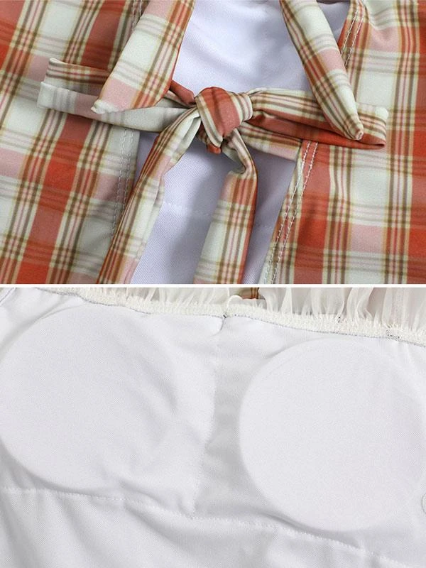 Sweet Lolita Swimsuit White Ruffles Bows Plaid Short Sleeves Jumpsuit - Image 10