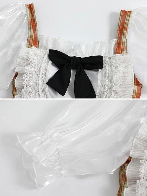 Sweet Lolita Swimsuit White Ruffles Bows Plaid Short Sleeves Jumpsuit - Image 8