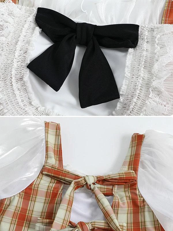 Sweet Lolita Swimsuit White Ruffles Bows Plaid Short Sleeves Jumpsuit - Image 9