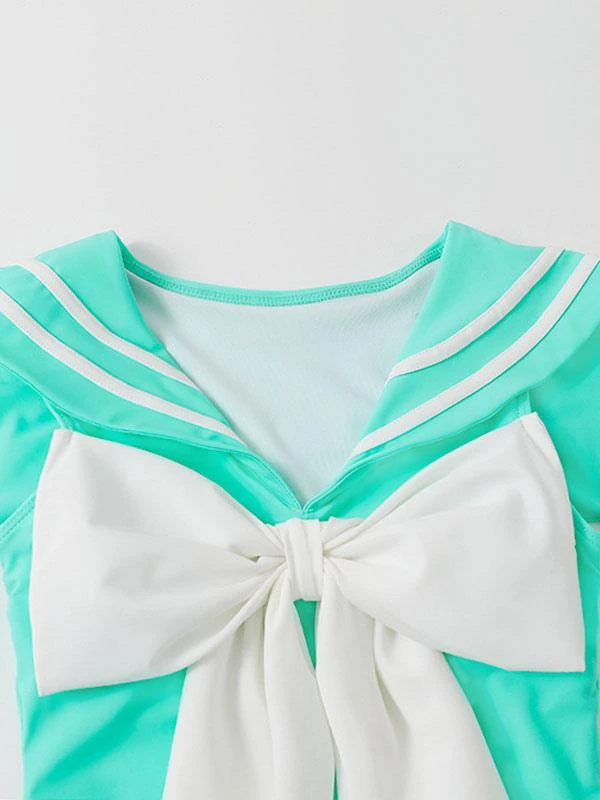 Academic Lolita Swimsuits Mint Green Bows Sleeveless One Piece - Image 7