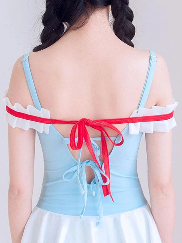 Sweet Lolita Swimsuit Light Sky Blue Lace Ruffles Sleeveless Jumpsuit - Image 4