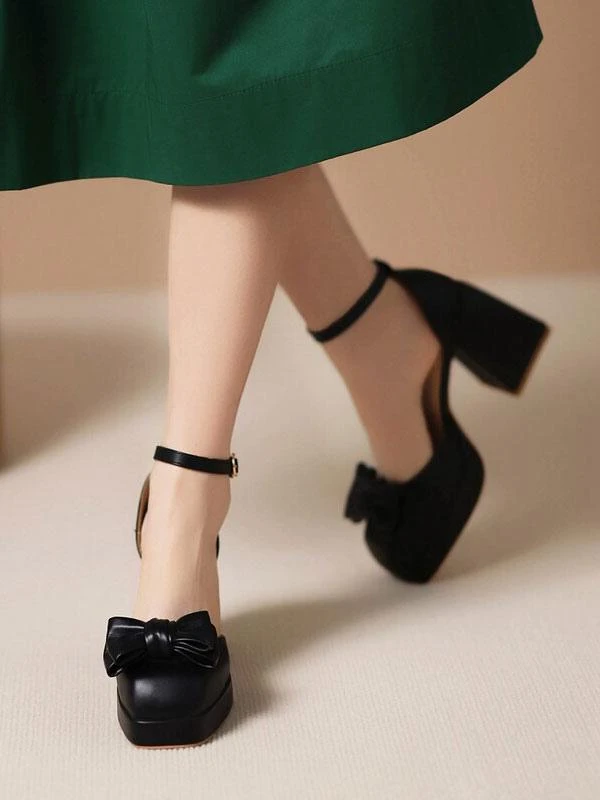 Sweet Lolita Sandals Bows Round Toe PU Leather Black Lolita Summer Shoes - Image 5