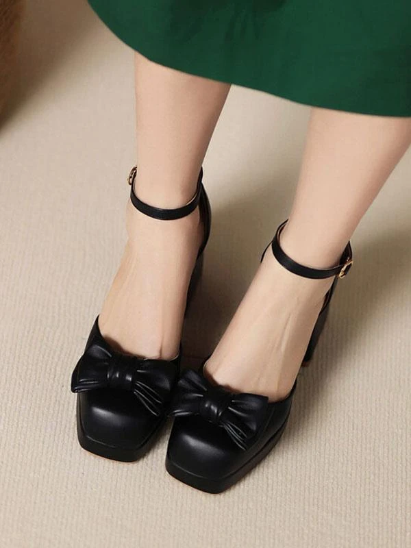 Sweet Lolita Sandals Bows Round Toe PU Leather Black Lolita Summer Shoes - Image 6