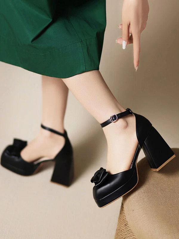 Sweet Lolita Sandals Bows Round Toe PU Leather Black Lolita Summer Shoes - Image 7