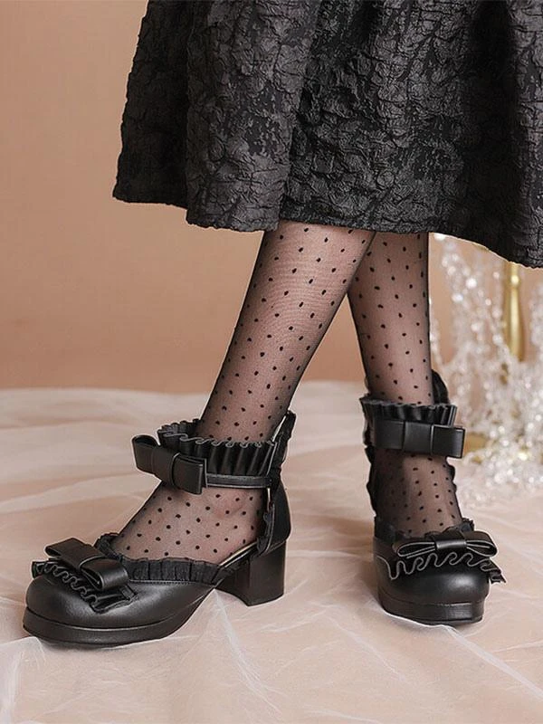 Sweet Lolita Sandals Bows Ruffles Round Toe PU Leather White Lolita Summer Shoes - Image 5