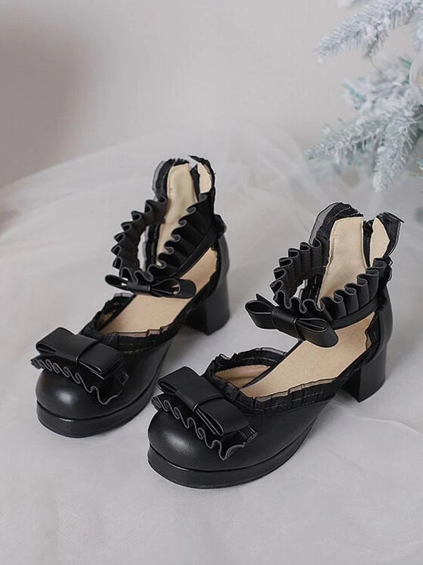 Sweet Lolita Sandals Bows Ruffles Round Toe PU Leather White Lolita Summer Shoes - Image 7
