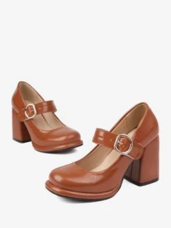 Sweet Lolita Footwear Black PU Leather Chunky Heel Lolita Shoes