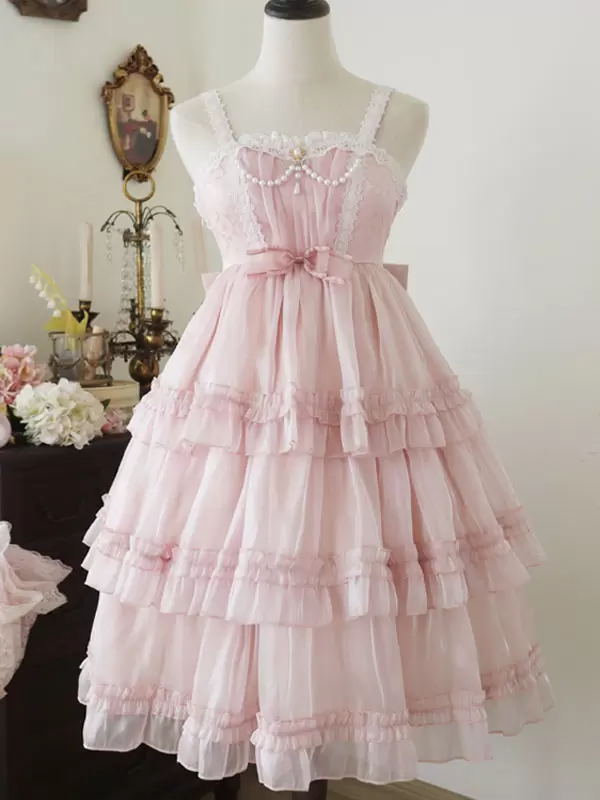 Pink Sweet Lolita Dress Polyester Sleeveless Jumper Hime Lolita Dress - Image 7