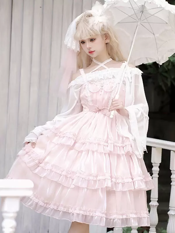 Pink Sweet Lolita Dress Polyester Sleeveless Jumper Hime Lolita Dress - Image 2