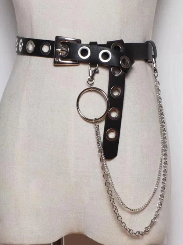 Steampunk Lolita Accessories Black Grommets Chains Sash PU Leather Miscellaneous