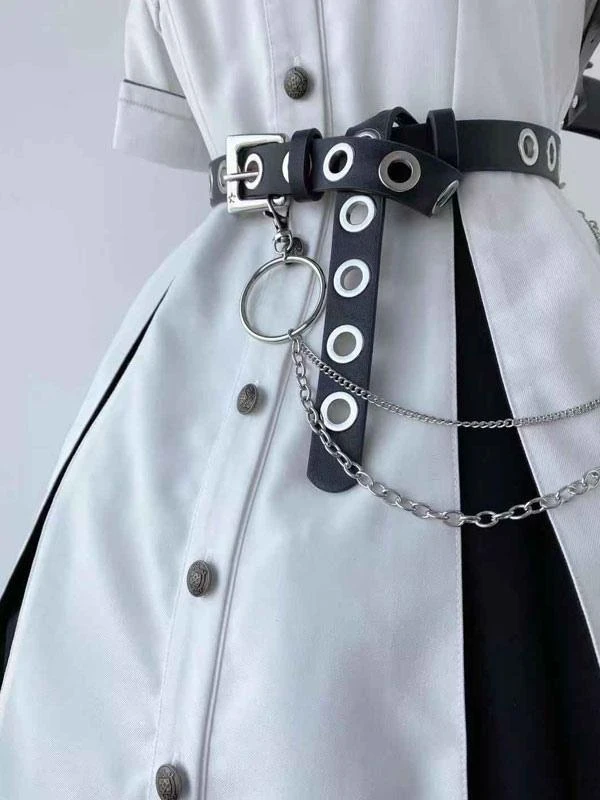 Steampunk Lolita Accessories Black Grommets Chains Sash PU Leather Miscellaneous - Image 2