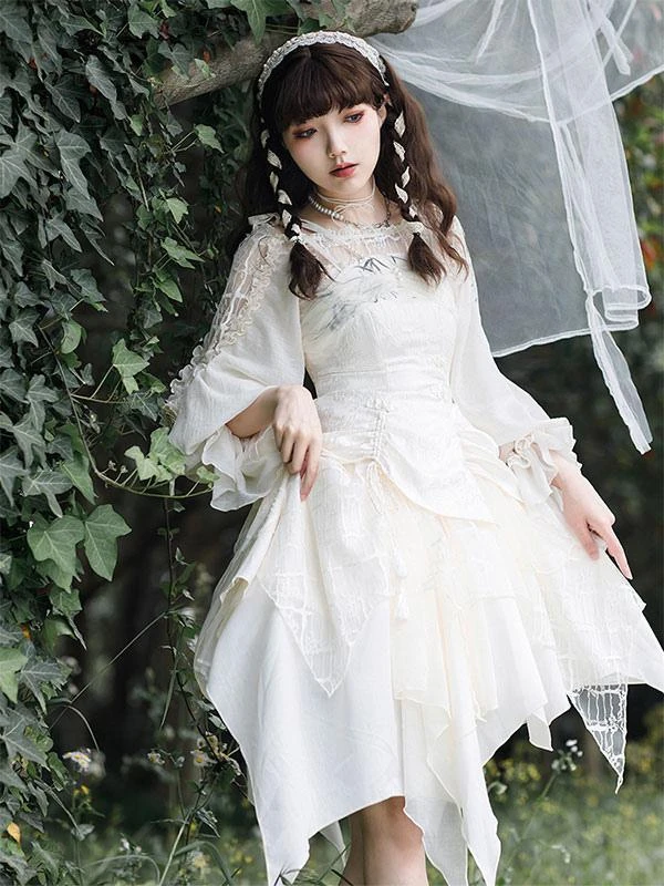 Sweet Lolita JSK Dress Ecru White Lolita Jumper Skirts - Image 5