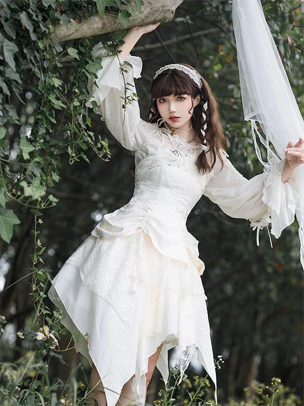 Sweet Lolita JSK Dress Ecru White Lolita Jumper Skirts - Image 4
