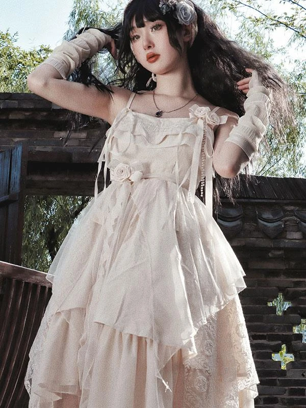 Pastoral Style Lolita JSK Dress Ecru White Lolita Jumper Skirts - Image 5