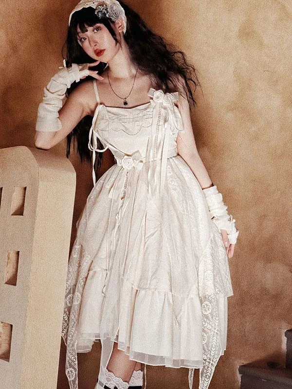 Pastoral Style Lolita JSK Dress Ecru White Lolita Jumper Skirts - Image 4