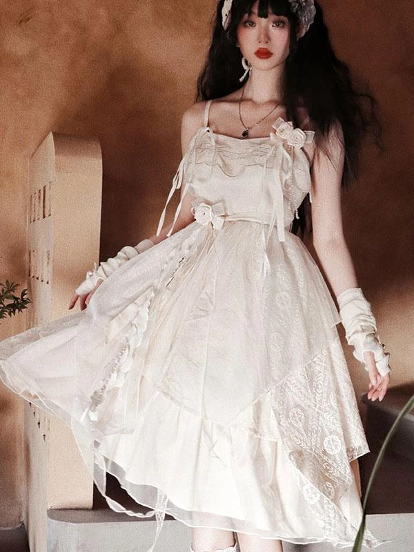 Pastoral Style Lolita JSK Dress Ecru White Lolita Jumper Skirts - Image 3