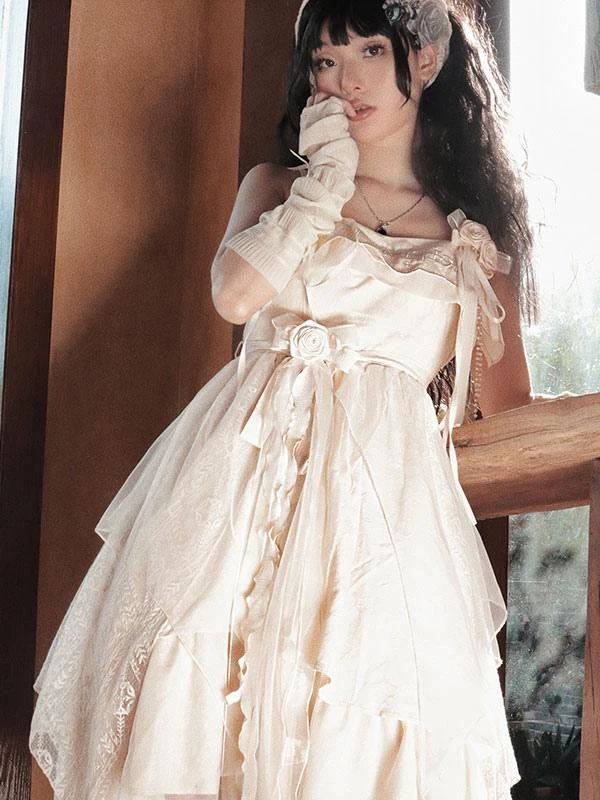 Pastoral Style Lolita JSK Dress Ecru White Lolita Jumper Skirts - Image 2