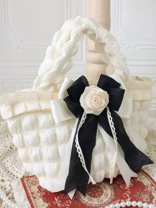 ROCOCO Style Lolita Bag Ecru White Polyester Rose Pattern Bow Polyester Handbag Lolita Accessories - Image 5