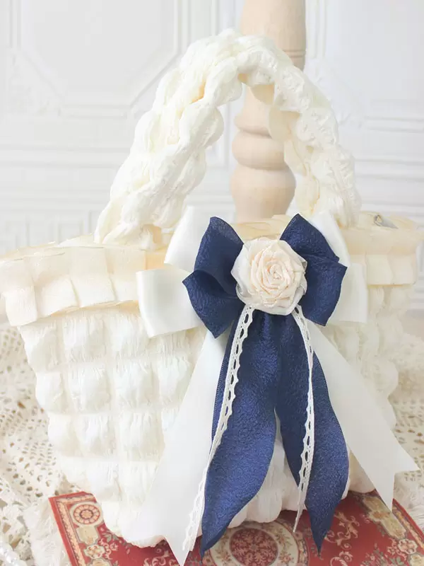 ROCOCO Style Lolita Bag Ecru White Polyester Rose Pattern Bow Polyester Handbag Lolita Accessories - Image 4