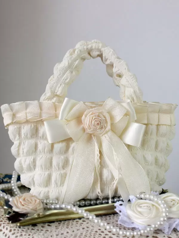 ROCOCO Style Lolita Bag Ecru White Polyester Rose Pattern Bow Polyester Handbag Lolita Accessories - Image 2