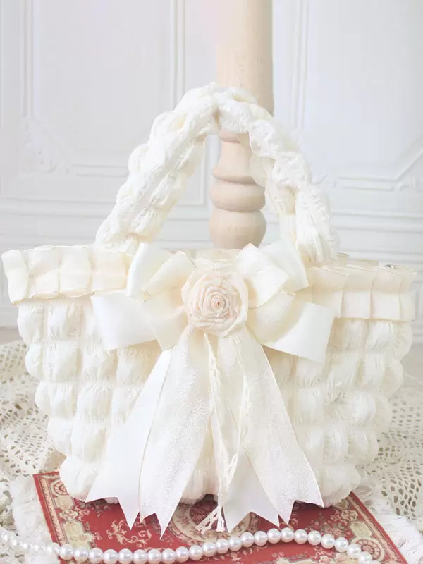 ROCOCO Style Lolita Bag Ecru White Polyester Rose Pattern Bow Polyester Handbag Lolita Accessories