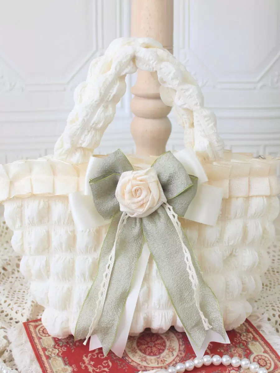 ROCOCO Style Lolita Bag Ecru White Polyester Rose Pattern Bow Polyester Handbag Lolita Accessories - Image 8