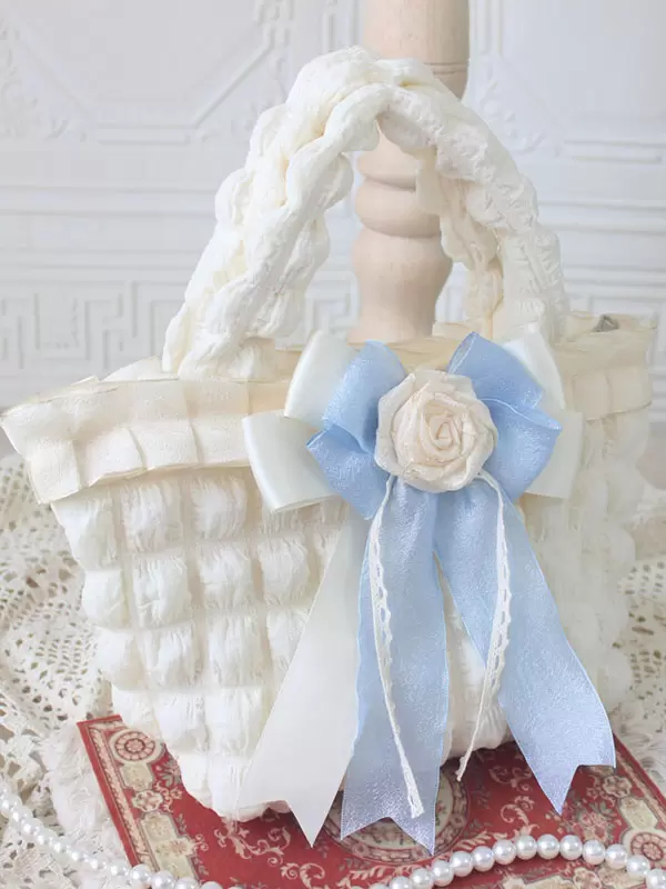 ROCOCO Style Lolita Bag Ecru White Polyester Rose Pattern Bow Polyester Handbag Lolita Accessories - Image 7