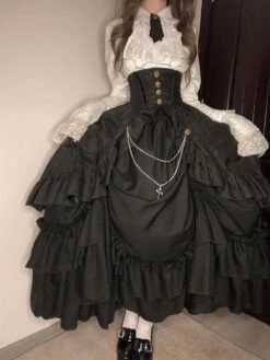 Gothic Lolita SK Ruffles Black Jacquard Lolita Skirts