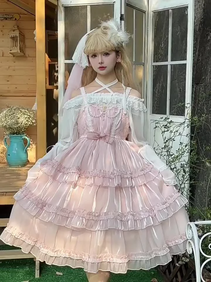 Pink Sweet Lolita Dress Polyester Sleeveless Jumper Hime Lolita Dress - Image 5